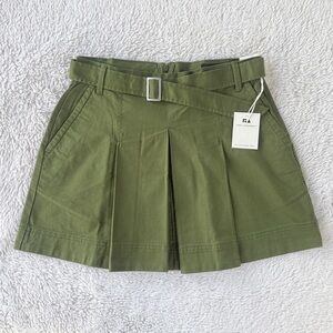 Free Assembly Olive Pleated Mini Skirt with Belt